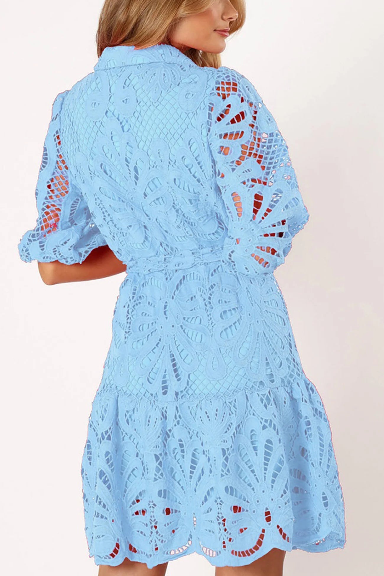 Lace Half Sleeve Tie-up Mini Dress