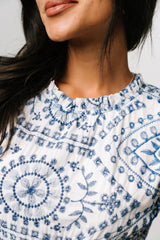 Mirabel Eyelet Midi Dress | White + Blue