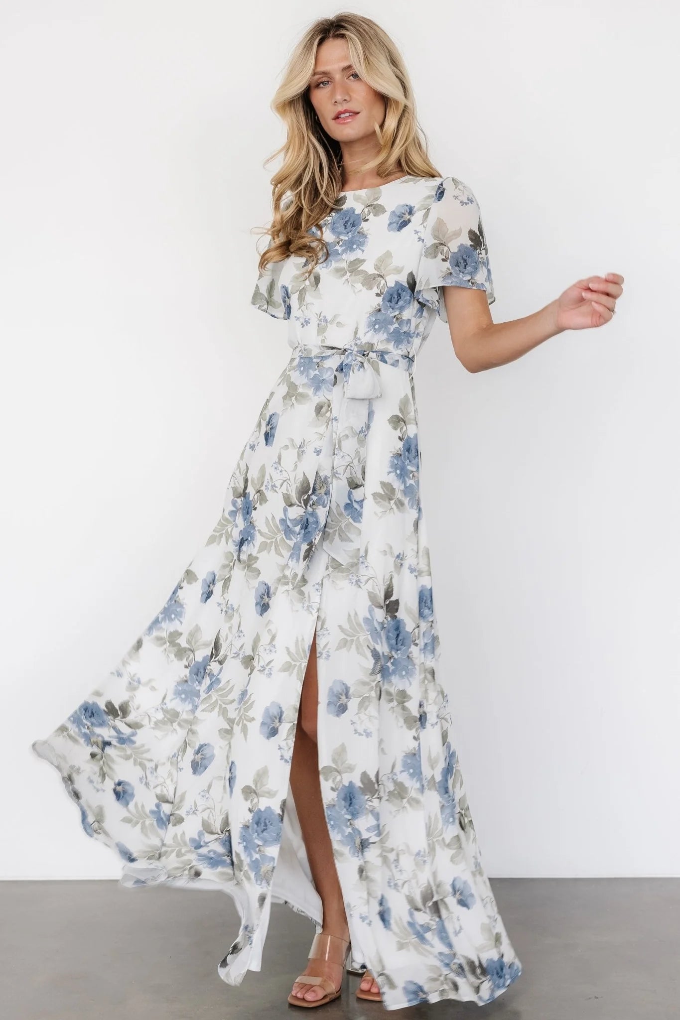 Naomi Short Sleeve Maxi Dress | Dusty Blue Floral