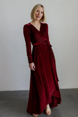Serena Shimmer Velvet Wrap Dress | Merlot
