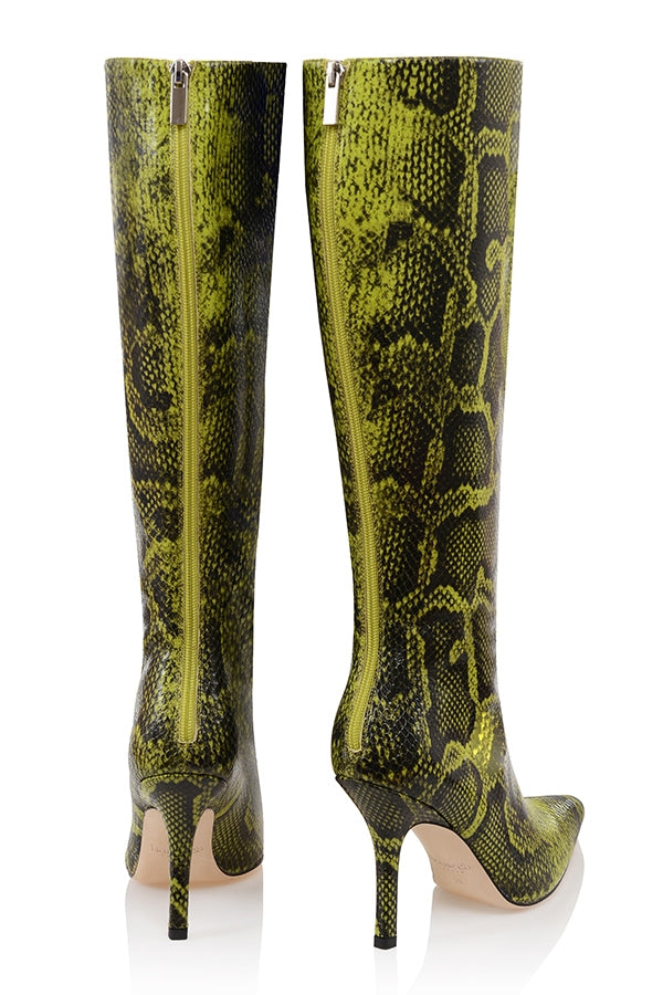 Royale-Green Print Knee High Boots - SALE