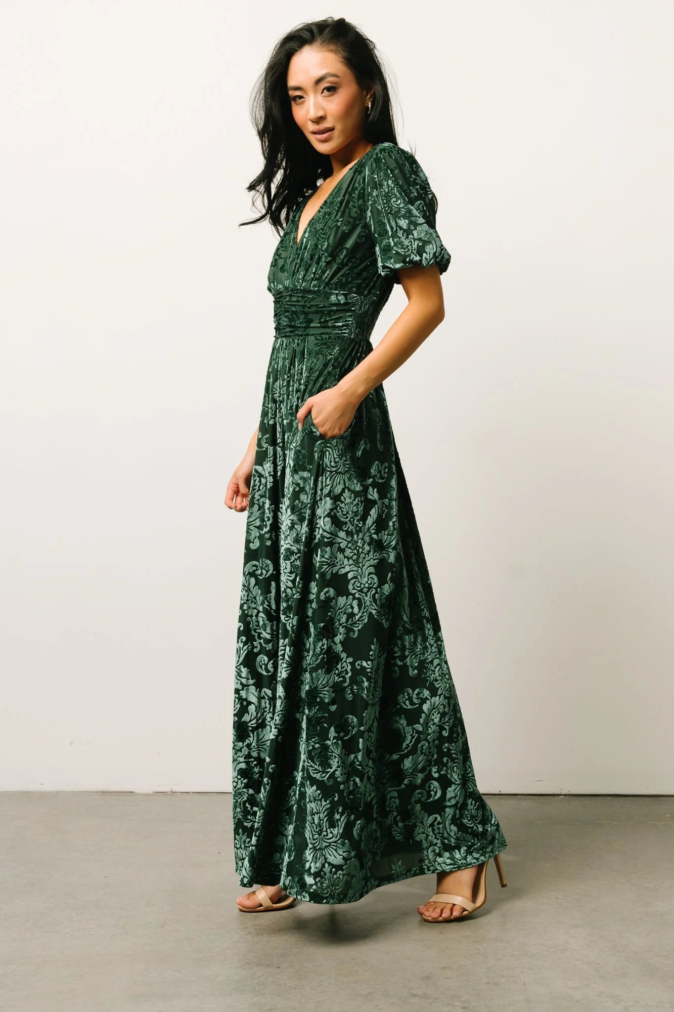 Leslie Velvet Maxi Dress | Pine