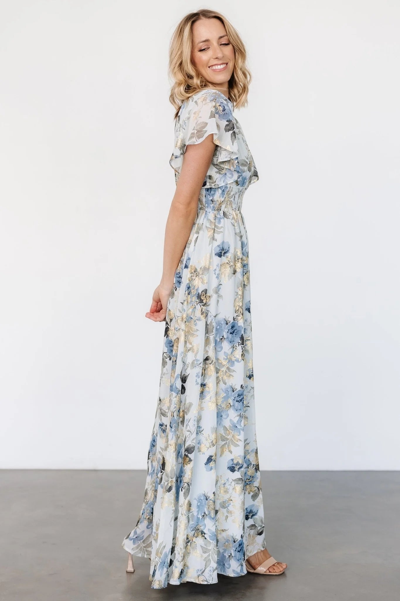 Lynlee Metallic Maxi Dress | Dusty Blue
